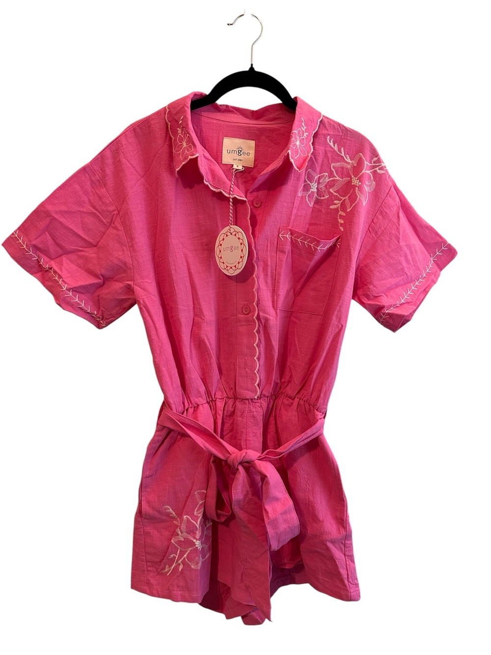 Umgee Pink Embroidered Short Sleeve Romper